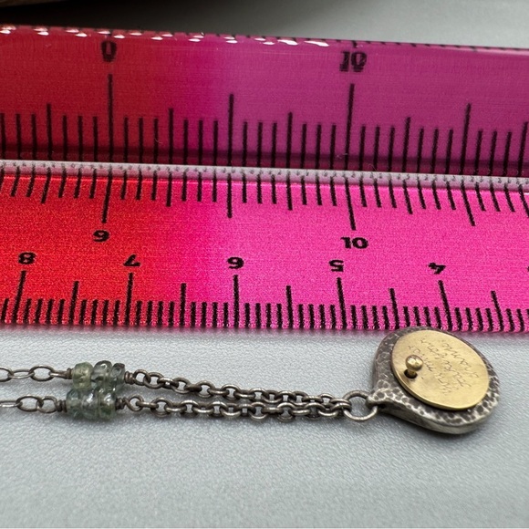 18k & Sterling Silver Necklace with gray-green sapphire beads and etched quote - Picture 9 of 12